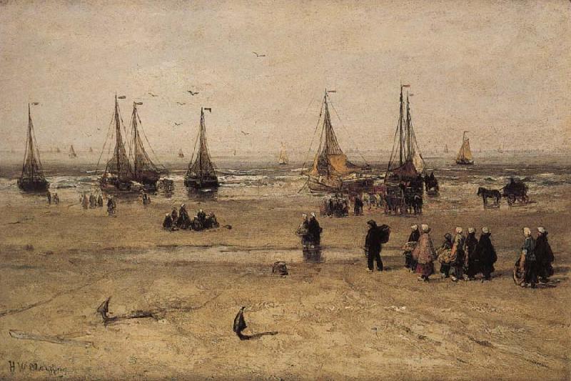 Hendrik Willem Mesdag Flat-bottomed Fishing Pinks and Fisherfolk at Scheveningen Germany oil painting art